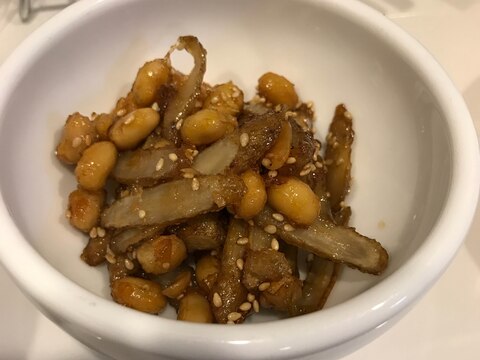 大豆水煮とごぼうの揚げ甘辛